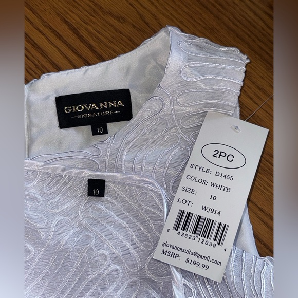 Giovanna White Lace Cut Out 2 piece Applique midi Dress/jacket NEW Suit sz 10 - Picture 11 of 12